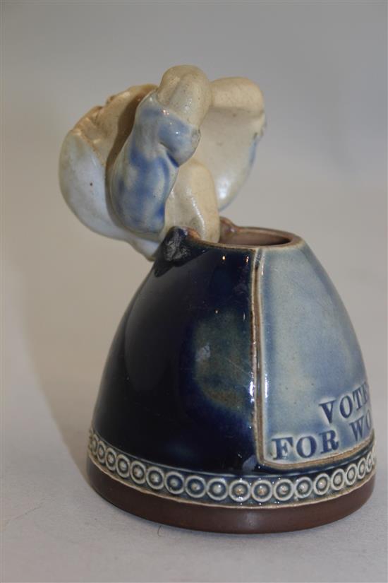 Suffragette Movement Interest: A Royal Doulton stoneware figural inkwell and cover, early 20th century, 8.5cm